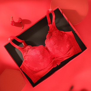 奥维丝丽调整型内衣性感蕾丝上托收副乳防下垂红色结婚季女士文胸