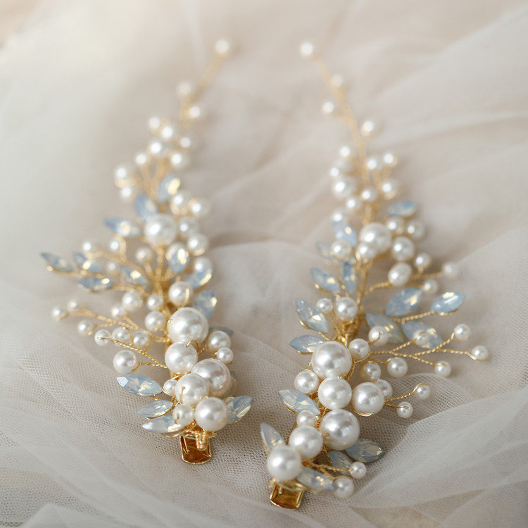 仙女婚饰～新娘头饰跟妆摄影婚纱配饰翅膀对夹贝珠水钻发夹