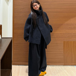 深冬独特超好看黑色大衣女款2025新款冬加厚高级感小个子毛呢外套