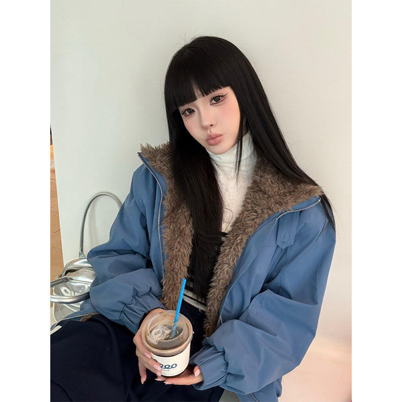 美式羊羔毛外套女秋冬穿搭摇粒绒皮草夹克立领派克服休闲保暖棉衣