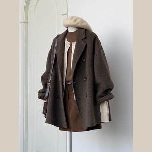 西装毛呢外套女短款小个子2024新款秋冬季高级感加厚羊绒呢子大衣