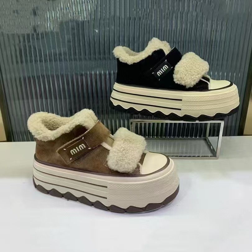 2024冬款 时尚通勤牛巴戈保暖羊羔毛魔术贴增高厚底真皮休闲鞋D18,女鞋,松糕（摇摇）鞋,淘宝优惠券,粉丝福利购,淘宝优惠卷