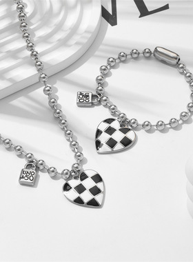 6mm珠链爱心手链欧美嘻哈街头时尚潮流锁头滴油桃心女款跨境吊坠