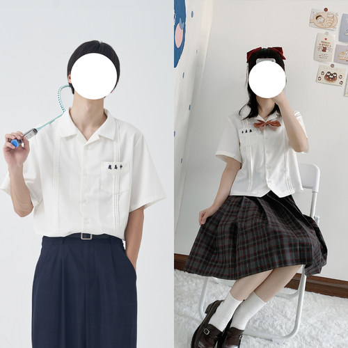 鹿岛原创开襟男女情侣学院风衬衫