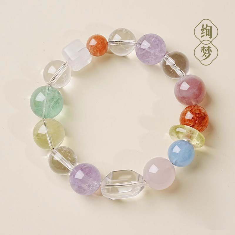 彩虹多宝手串女款清新甜美水晶手链招财转运多巴胺串珠手饰