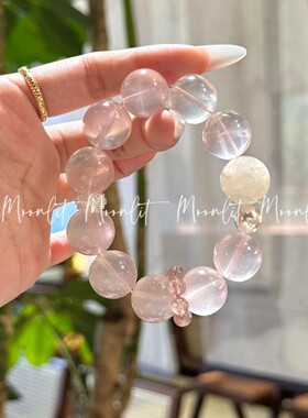 「皑雪星光」天然星光粉水晶雪花幽灵手串草莓晶跑环水晶手链女生