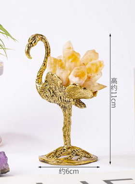 跨境天然水晶黄水晶牙火烈鸟摆件 diy家居酒柜玄关轻奢水晶装饰品