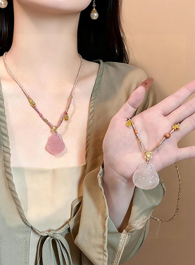 天然玉髓佛公吊坠项链女中国风笑佛玛瑙复古挂件弥勒佛玉石项饰礼