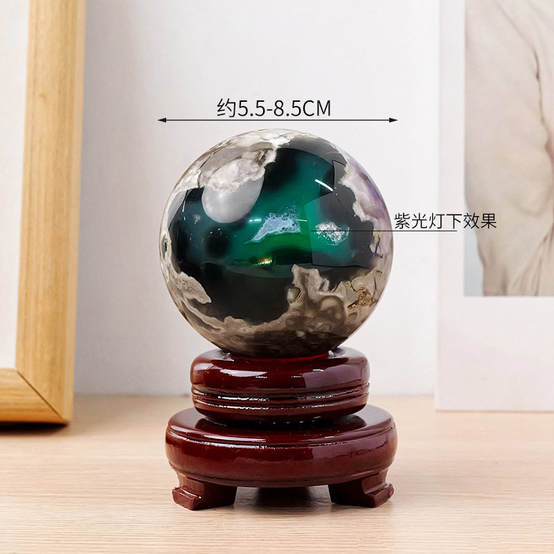 天然水晶球火山玛瑙水晶球绿荧光石水晶球家居办公客厅玄关风水球