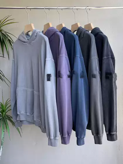 Washed Hooded Sweatshirt Washed and Distressed Loose Terry Hooded Sweatshirt with Armbands, Simple Style
