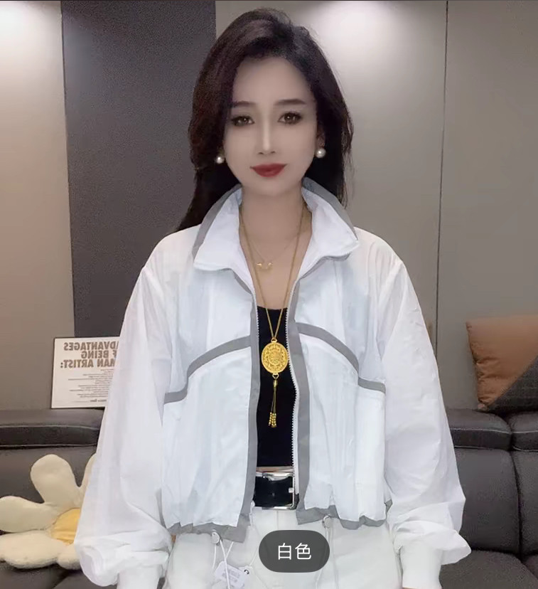 包边线条防晒外套2026夏季新款拼接撞色休闲轻薄抽绳夹克短上衣爆