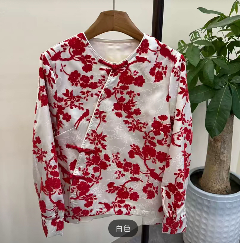 国风衬衫女2025春季新款新中式盘扣旗袍领花色高档流行上衣打底衫