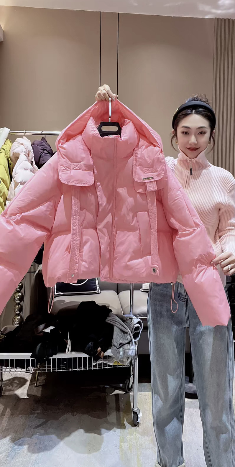 冬季新款羽绒棉服纯色长袖连帽面包服女时尚休闲宽松网红加厚棉衣