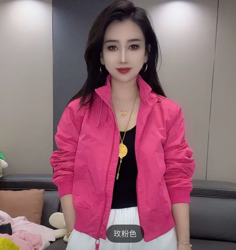 欧范小个子棒球服外套女新款长袖纯色拉链设计时尚百搭休闲机车服