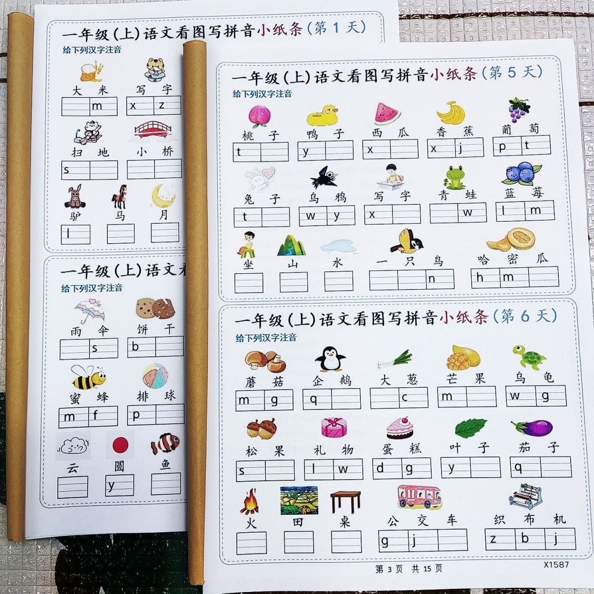 一年级上册语文看图写拼音30天A4