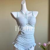 夏日baby蓝纯欲少女连体泳衣两件套海边度假泳衣沙滩 海盐少女