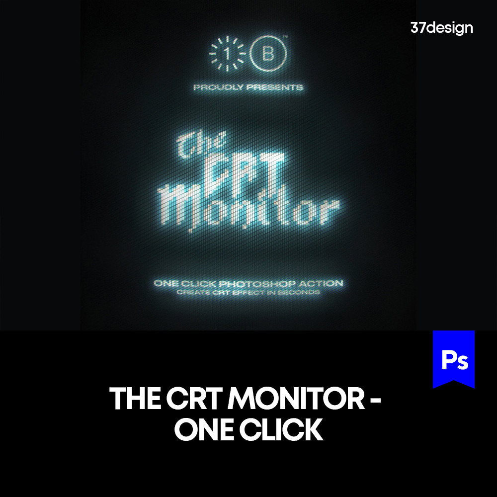 潮流复古怀旧电子CRT显示器像素logo屏幕ps动作插件特效生成模板