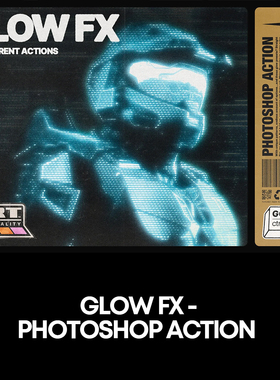 18款发光未来科技马赛克颗粒图像特效生成动作插件ps设计素材模版