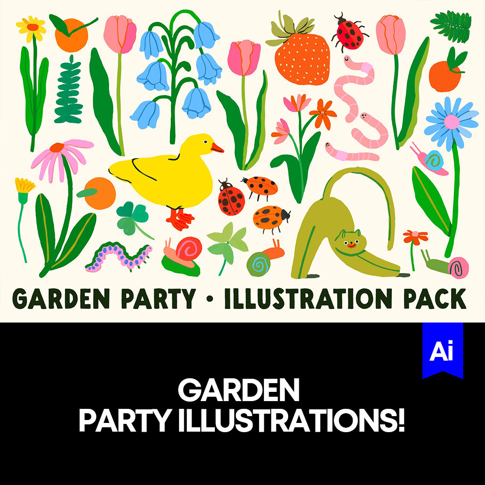 儿童春天游园会动植物花园插画手绘矢量设计图案ai设计素材