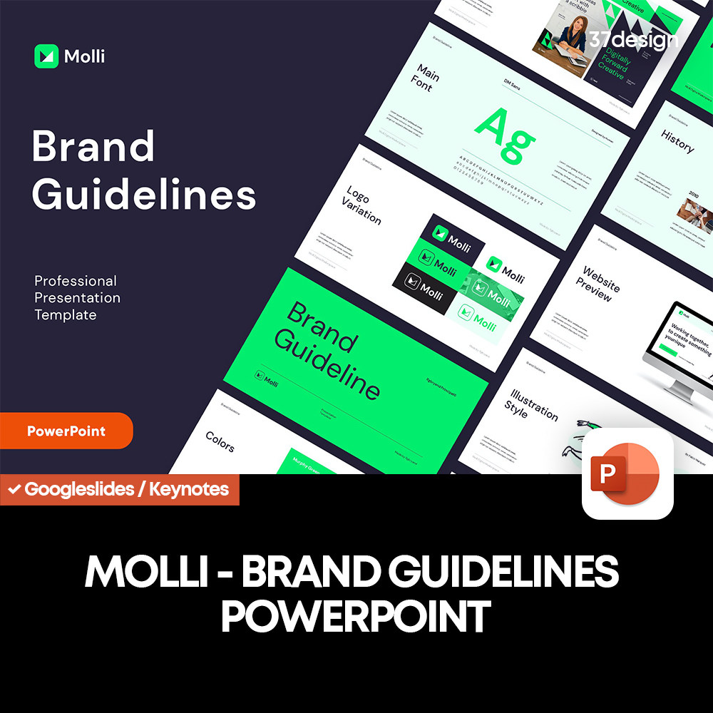 molli 28页简洁品牌vi视觉设计指导报告演示文稿ppt幻灯片模版