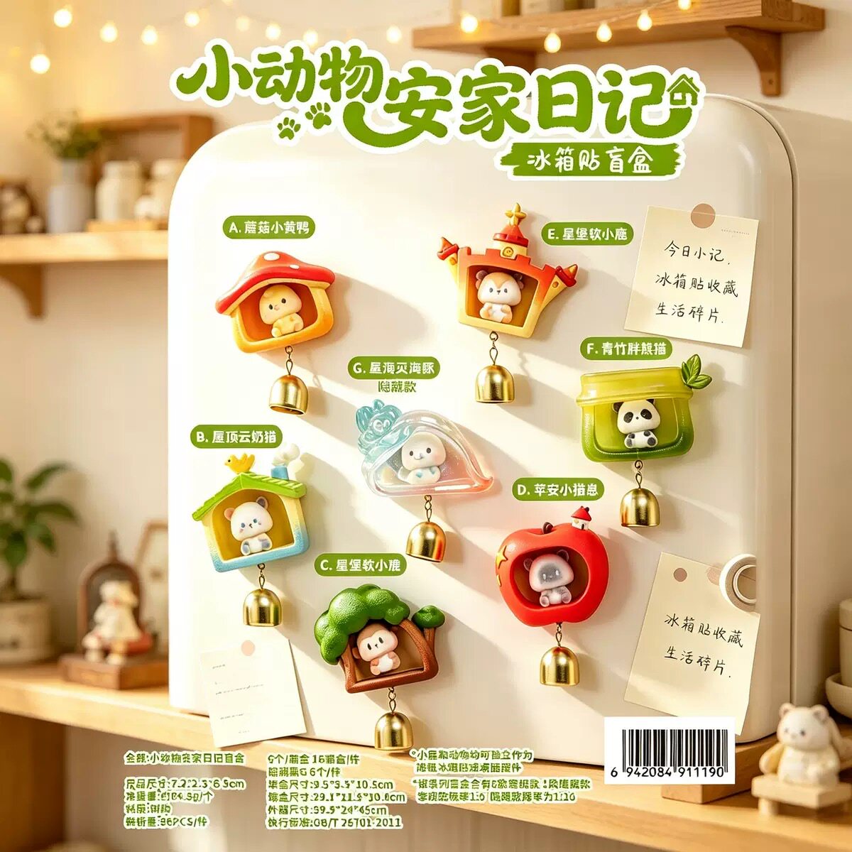 小动物安家日记冰箱贴盲盒创意可爱动物磁吸装饰摆件家居卡通礼物