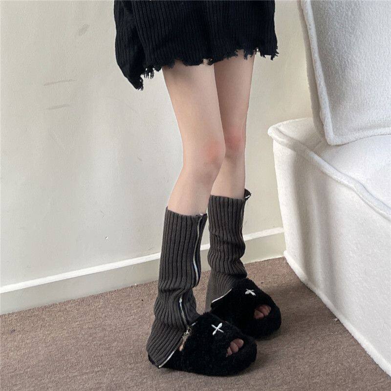 针织拉链堆堆袜套女保暖
