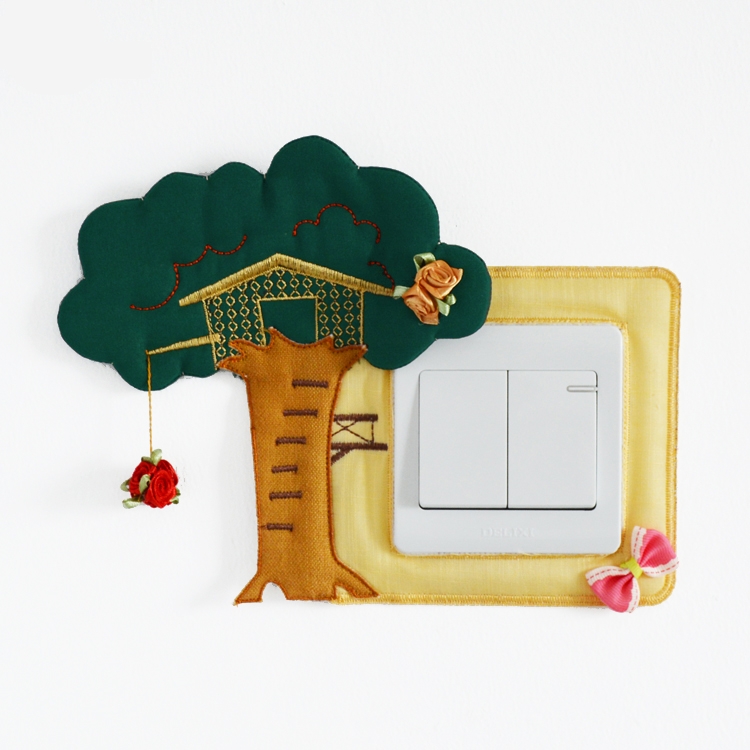 布艺手工特色插座火贴树屋开关套