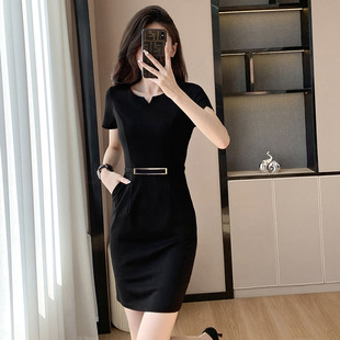 ZG轻奢职业连衣裙2024新款女装时尚气质正装美容师工作服短袖上班