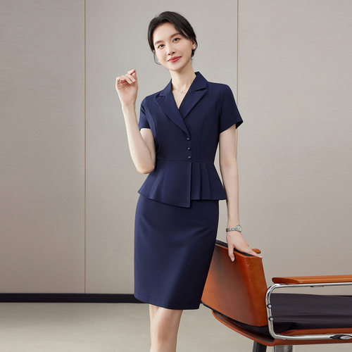 ZG轻奢商务风西装连衣裙女假两件收腰包臀裙银行大堂经理修身通勤