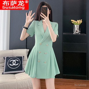 ZG轻奢新款西装领连衣裙女短袖收腰气质职业连衣裙工作服显瘦 836