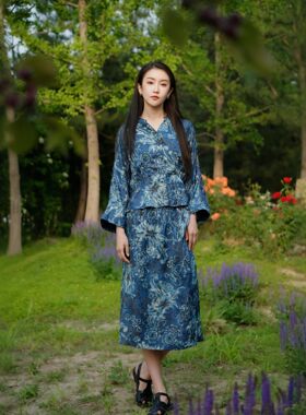 2026新款新中式女士青花瓷香云纱桑蚕丝气质舒适透气长袖套裙