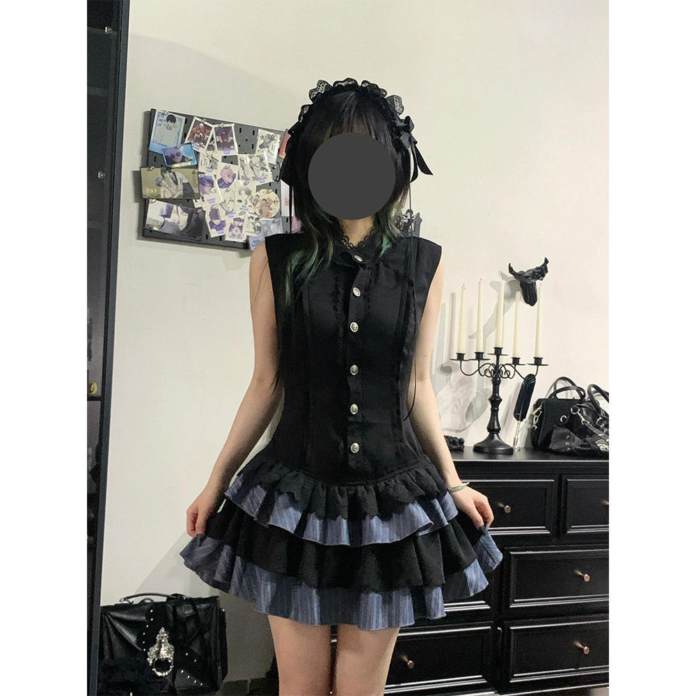 轻奢永夜 夏季新款复古哥特连衣裙设计感古早少女y2k显瘦短袖蛋糕图片