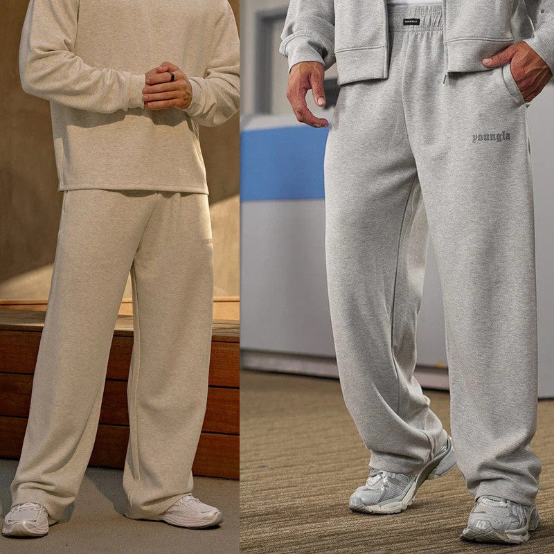 YOUNGLA美式小弯刀休闲卫裤男士潮流宽松健身毛圈运动跑步长裤