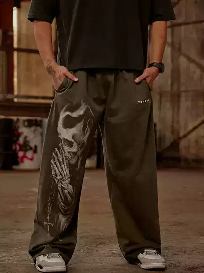 American La Trendy Brand Sports Pants for Men Jogger Training Fitness Casual Straight Long Pants Loose Wide Leg Pants