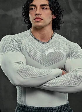 YOUNGLA潮流美式运动长袖男速干紧身弹力压缩健身衣印花显身材T恤