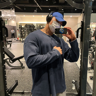 新款华肤格运动长袖卫衣坑条肌理宽松训练健身衣休闲跑步篮球服潮