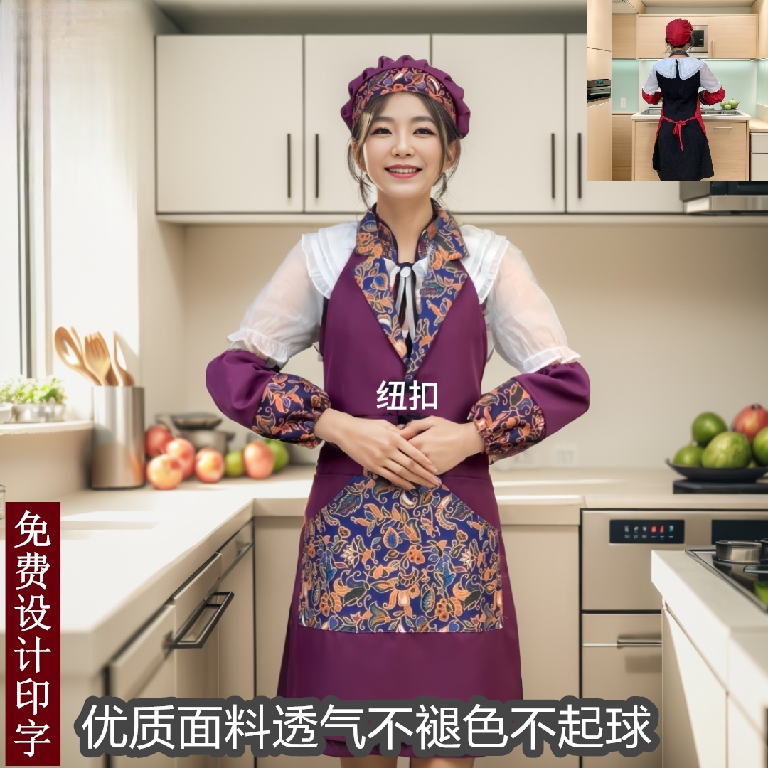 厨房餐厅新款女工作服民族风家用西装做饭围裙翻领餐饮西服领围腰