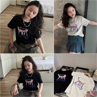 衣服 0769459女童短袖 t恤夏季 2025儿童卡通甜美圆领半袖 上衣韩版