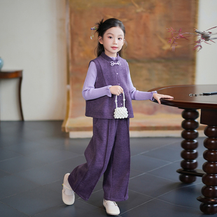 女童秋冬套装2025新款新中式国风女宝宝马甲毛衣洋气儿童两件套