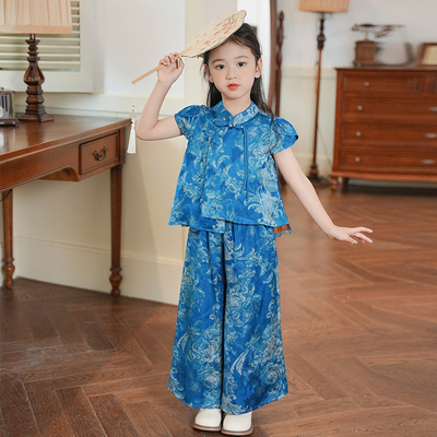 53818女童夏季新中式汉服套装2026新款唐装儿童盘扣古风两件套