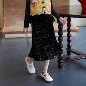 女童裙子黑色亮片礼服裙鱼尾裙2025秋季 洋气小女孩半身裙儿童裙子