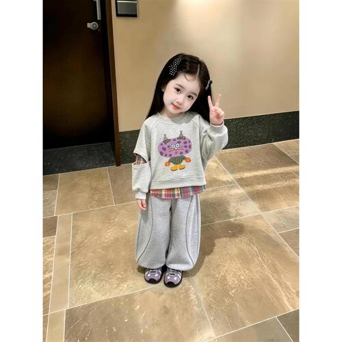 儿童秋季套装2026新款女童秋款假两件卫衣卫裤两件套女孩休闲时髦