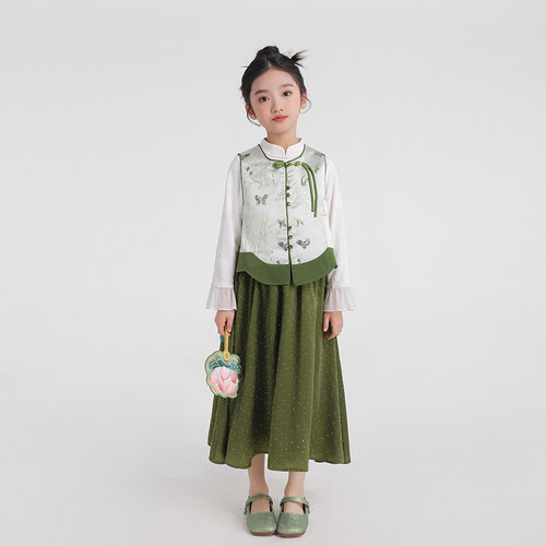 女童中国风汉服马甲唐装背心2026春季新款古风长袖衣服新中式童装