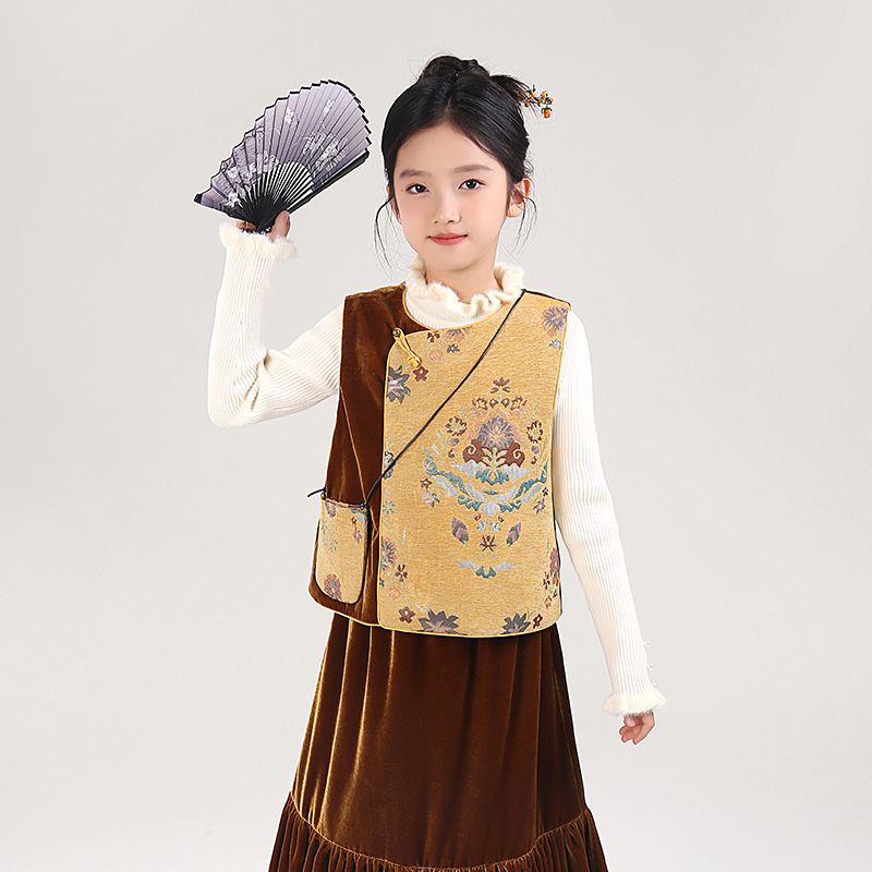 新中式女童汉服2025秋季新款马甲外搭坎肩背心国风唐装小女孩上衣