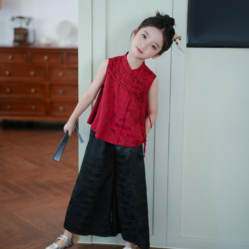 女童套装新中式国风红色无袖马甲上衣2025夏季新款儿童唐装两件套,童装/婴儿装/亲子装,汉服,淘宝优惠券,粉丝福利购,淘宝优惠卷
