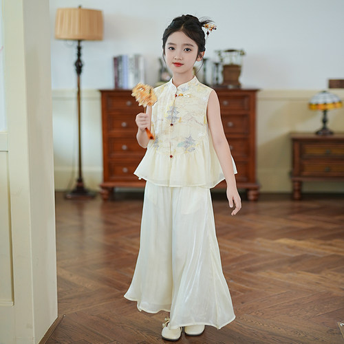 80696A汉服女童套装无袖古风夏季2026新款儿童国风新中式演出服
