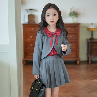 清仓--2026春装新款中大童女装套装儿童韩系学院风长袖上衣百褶裙