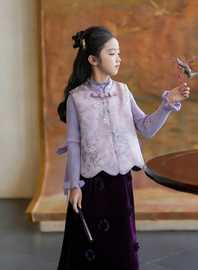 54083新中式国风日常可穿汉服女童套装小公主洋气冬装儿童拜年服