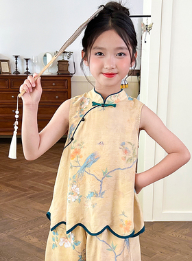 53777女童套装夏款2025夏天新中式背心上衣短裤洋气儿童民族风装
