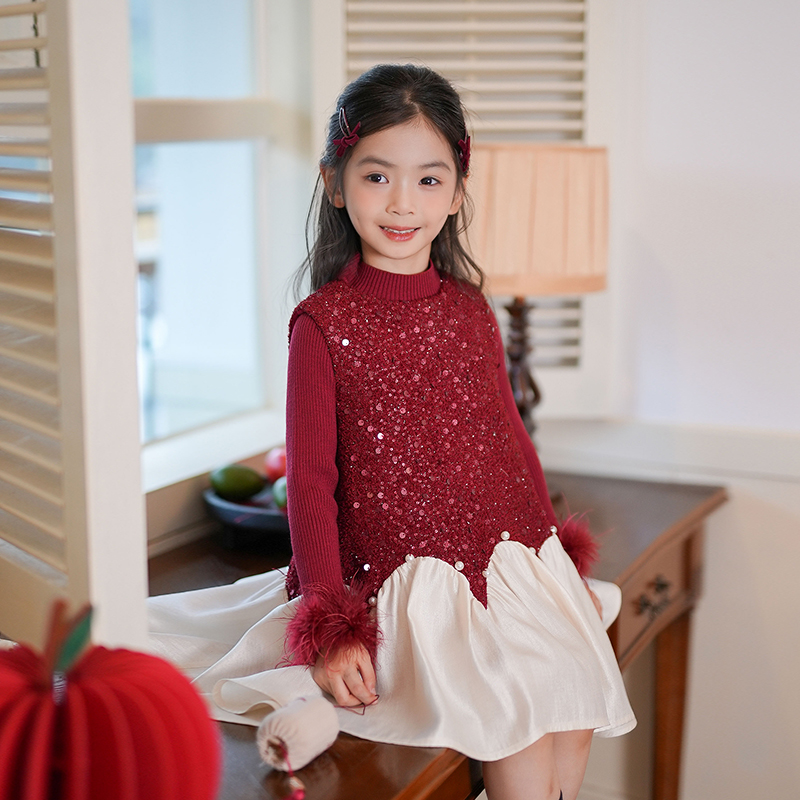 80886女童公主裙亮片礼服小女孩连衣裙2025冬季新款儿童洋气裙子
